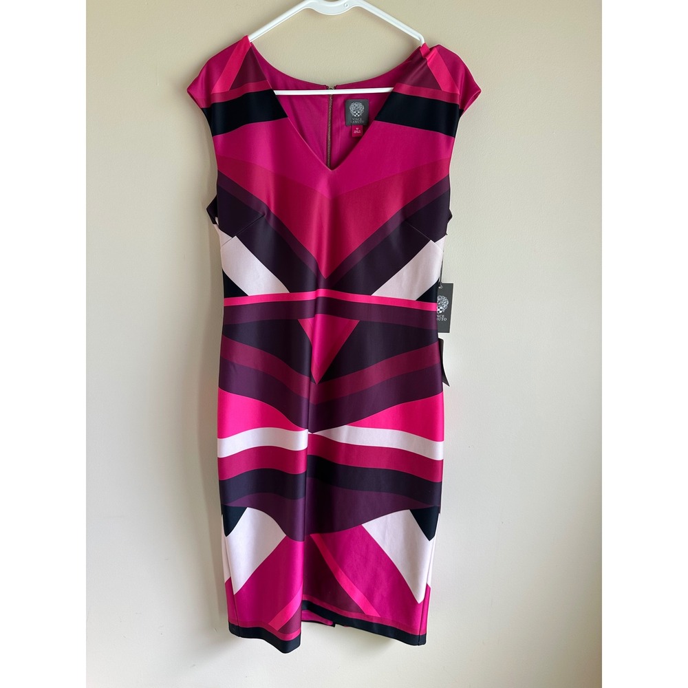 Vince Camuto Pink Geometric Chevron‎ V-Neck Sheath Dress Women's 12